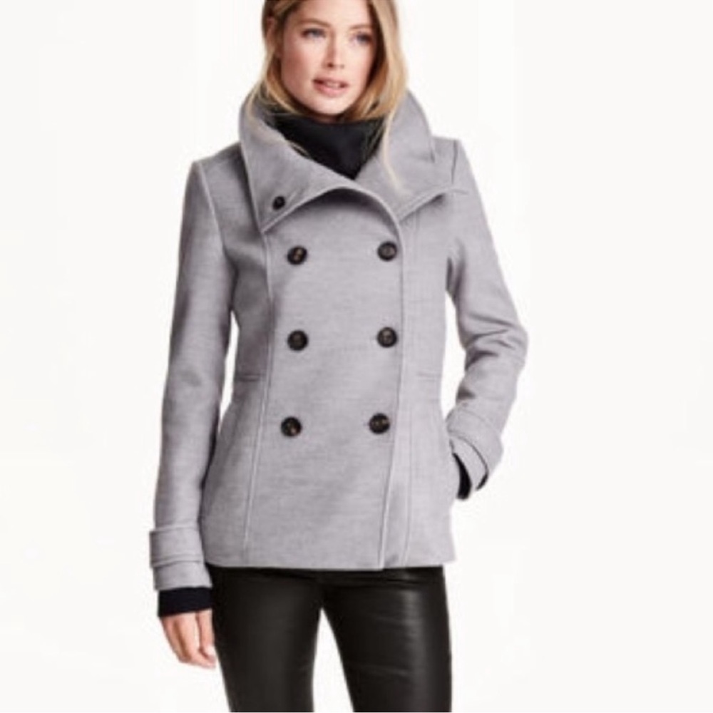 H&M Women’s Grey Double Breasted Pea Coat